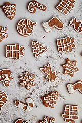 Image showing Composition of delicious gingerbread cookies shaped in various Christmas symbols