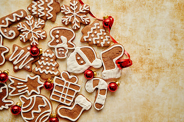 Image showing Christmas cookies compostion on table. With small balls.