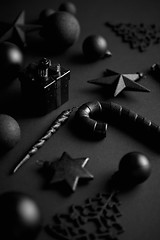 Image showing Christmas minimalistic and simple composition in mat black color