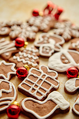 Image showing Christmas cookies compostion on table. With small balls.