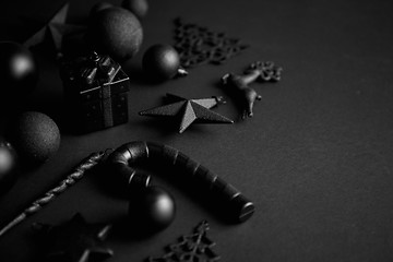 Image showing Christmas minimalistic and simple composition in mat black color