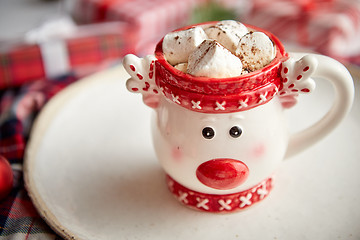 Image showing Tasty homemade christmas hot chocolate or cocoa with marshmellows