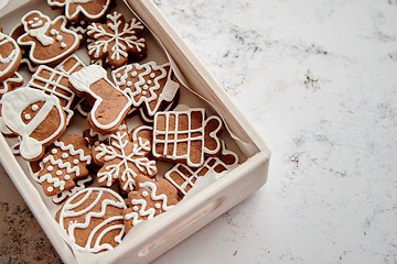 Image showing Collection of various shaped gingerbread Christmas cookies