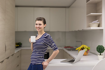 Image showing woman drinking coffee enjoying relaxing lifestyle