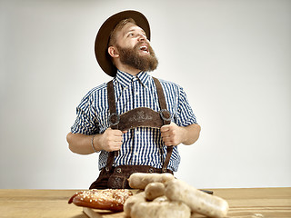 Image showing Germany, Bavaria, Upper Bavaria, man with beer dressed in tradit