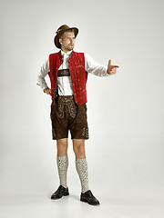 Image showing Portrait of Oktoberfest man, wearing a traditional Bavarian clothes