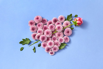 Image showing Hardy chrysanthemums heart with rose as an arrow on a pastel background.