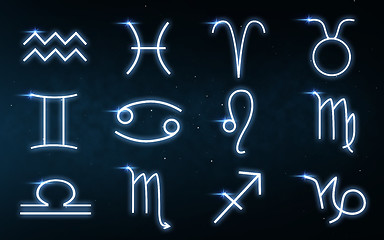 Image showing set of zodiac signs over night sky background