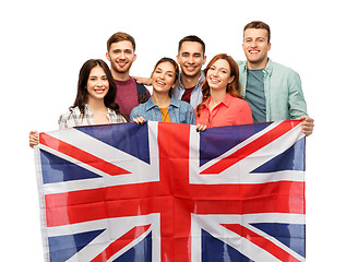 Image showing group of smiling friends with british flag