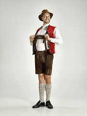 Image showing Portrait of Oktoberfest man, wearing a traditional Bavarian clothes