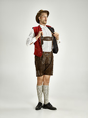 Image showing Portrait of Oktoberfest man, wearing a traditional Bavarian clothes