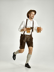 Image showing Portrait of Oktoberfest man, wearing a traditional Bavarian clothes