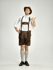 Image showing Portrait of Oktoberfest man, wearing a traditional Bavarian clothes