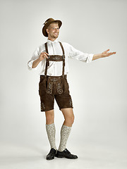 Image showing Portrait of Oktoberfest man, wearing a traditional Bavarian clothes