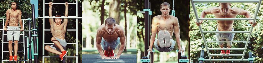 Image showing Athlete doing exercises at stadium at park