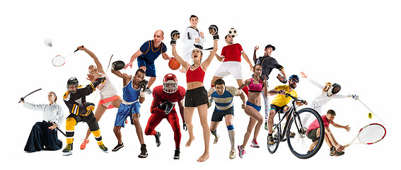 Image showing Sport collage about kickboxing, soccer, american football, baske