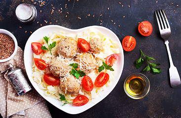 Image showing pasta with meatballs