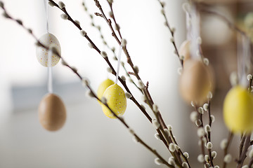 Image showing close up of pussy willow decorated by easter eggs