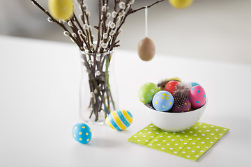 Image showing pussy willow branches and colored easter eggs