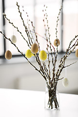 Image showing pussy willow branches decorated by easter eggs