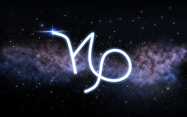 Image showing capricorn zodiac sign over night sky and galaxy