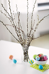 Image showing pussy willow branches and colored easter eggs