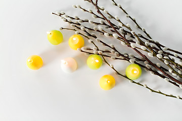 Image showing pussy willow branches and easter egg candles