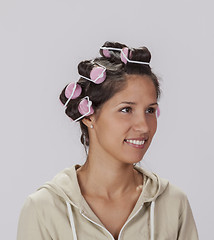 Image showing Portrait of a Woman with Curlers