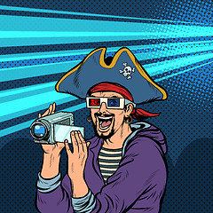 Image showing pirate shoots and watches adventure movies