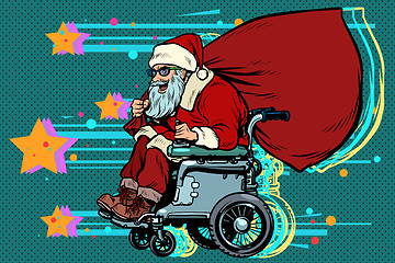 Image showing Santa Claus is an active wheelchair user disabled. Christmas and New year