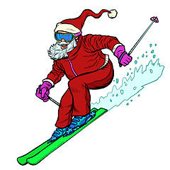 Image showing Santa Claus character goes skiing merry Christmas and happy new year