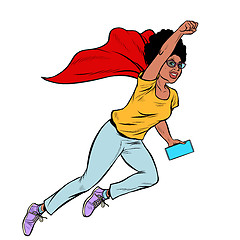 Image showing african superhero flying active strong Woman grandmother pensioner elderly lady