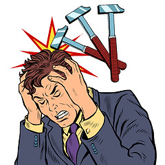 Image showing throbbing headache man. hammer blows