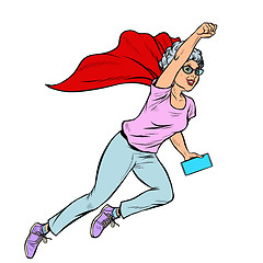 Image showing superhero flying active strong Woman grandmother pensioner elderly lady