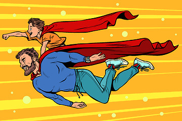 Image showing dad and son are superheroes. fatherhood and childhood