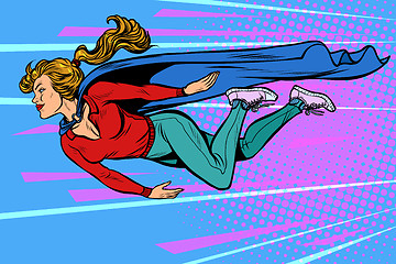 Image showing woman superhero flies. female power