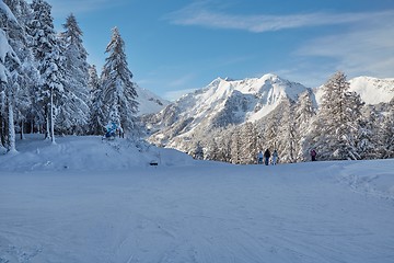 Image showing Skiing slopes from the top