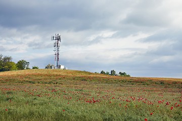 Image showing Transmitter towers on a hill