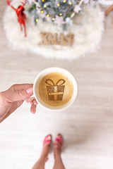 Image showing Hot coffee or spiced chai latte at Christmas time