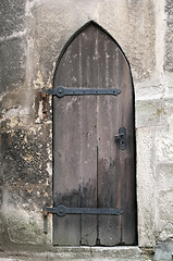 Image showing Medieval gothic castle door.