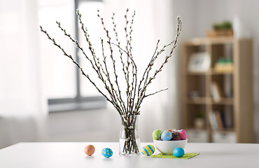 Image showing pussy willow branches and colored easter eggs