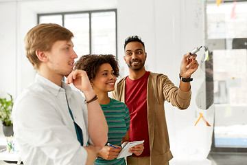 Image showing happy creative team at office glass board