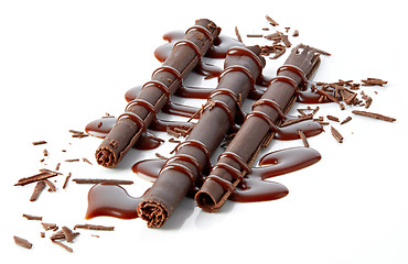 Image showing chocolate sticks and chocolate sauce