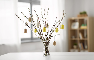 Image showing pussy willow branches decorated by easter eggs