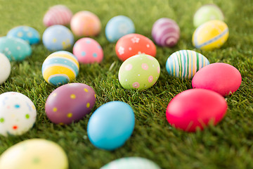 Image showing colored easter eggs on artificial grass