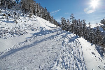 Image showing Skiing slopes from the top