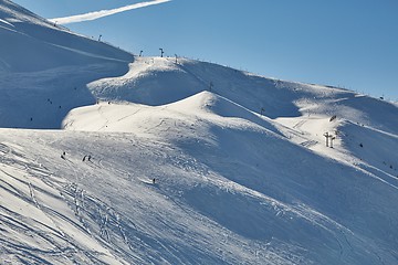 Image showing Skiing slopes in snowy mountains