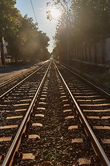 Image showing Tram rails wida angle close up