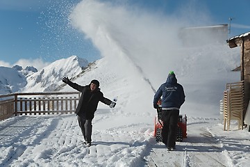 Image showing High mountain ski resort plowing snow