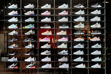 Image showing New shoes showcased in a shop window diplay